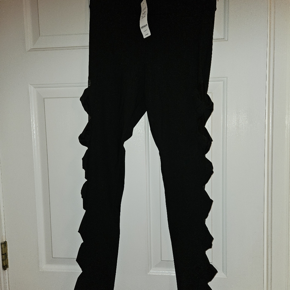NWT Black tights / leggings with fishnet side twisted size M